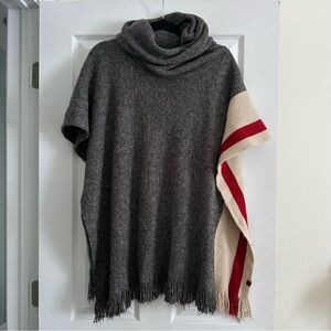 Size O/S Roots Cabin Grey Red Cream Sweater Poncho